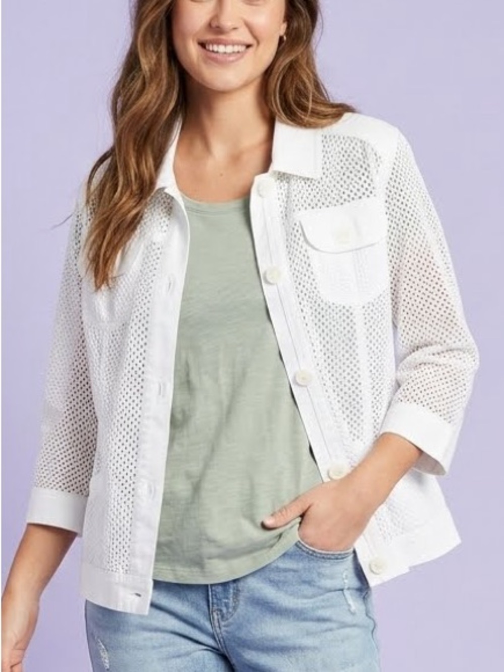 Chico’s Eyelet Cotton Jacket White Size 16/XL
